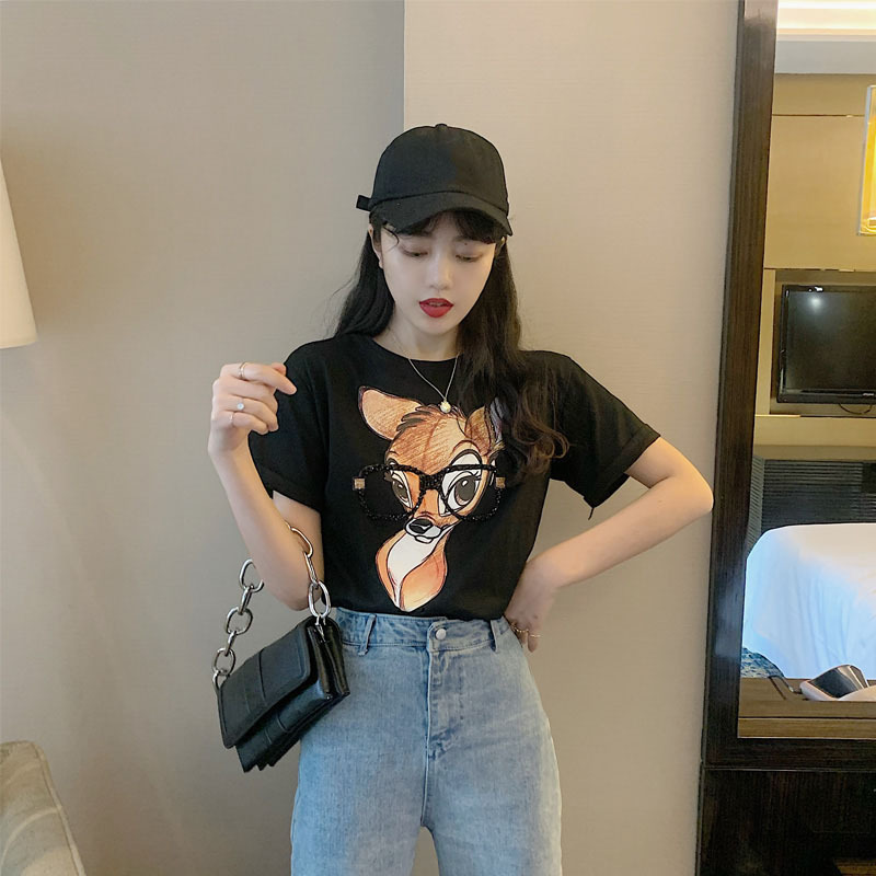 Picture of ins Artistic Women's Casual Base Shirt Women's Korean Loose Top Women's Summer Couple's Short Sleeve T-Shirt Women's Wholesale