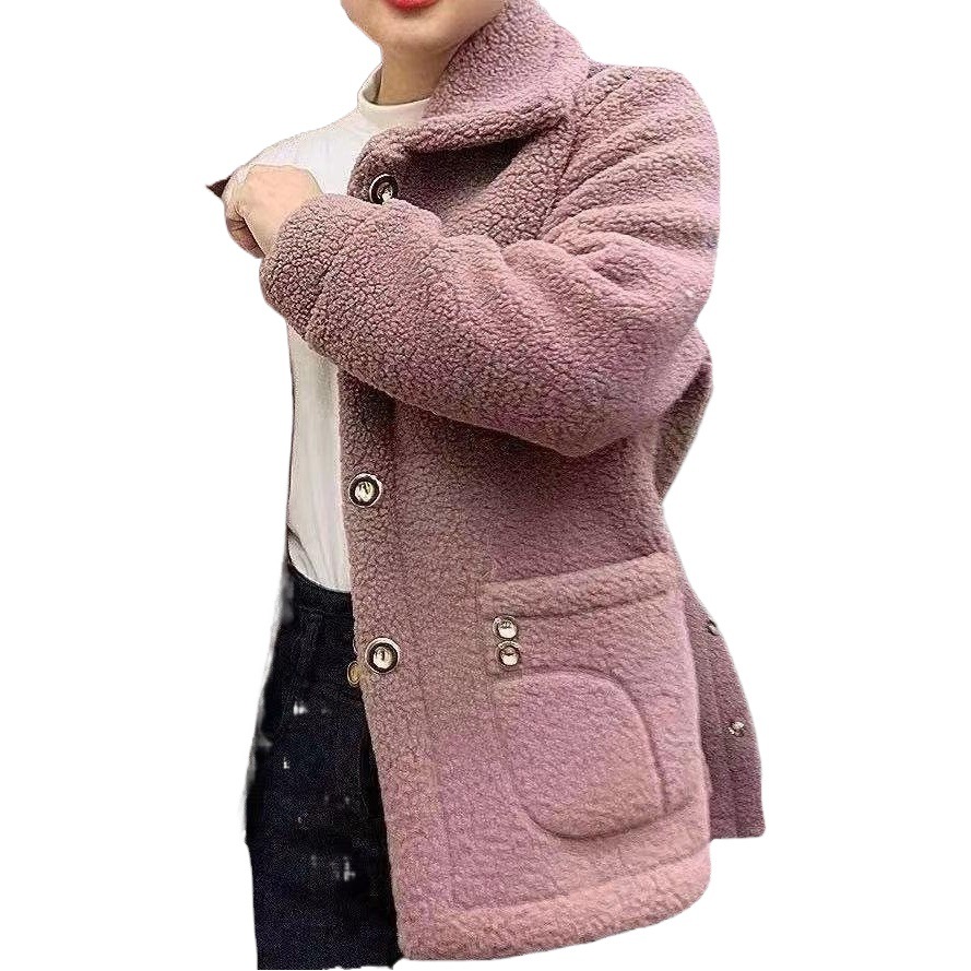 Casual Collar Fleece-Lined Thickened Imitation Lamb Wool Coat Women's Autumn and Winter New Top Mother's Particulate Fleece Cotton Coat
