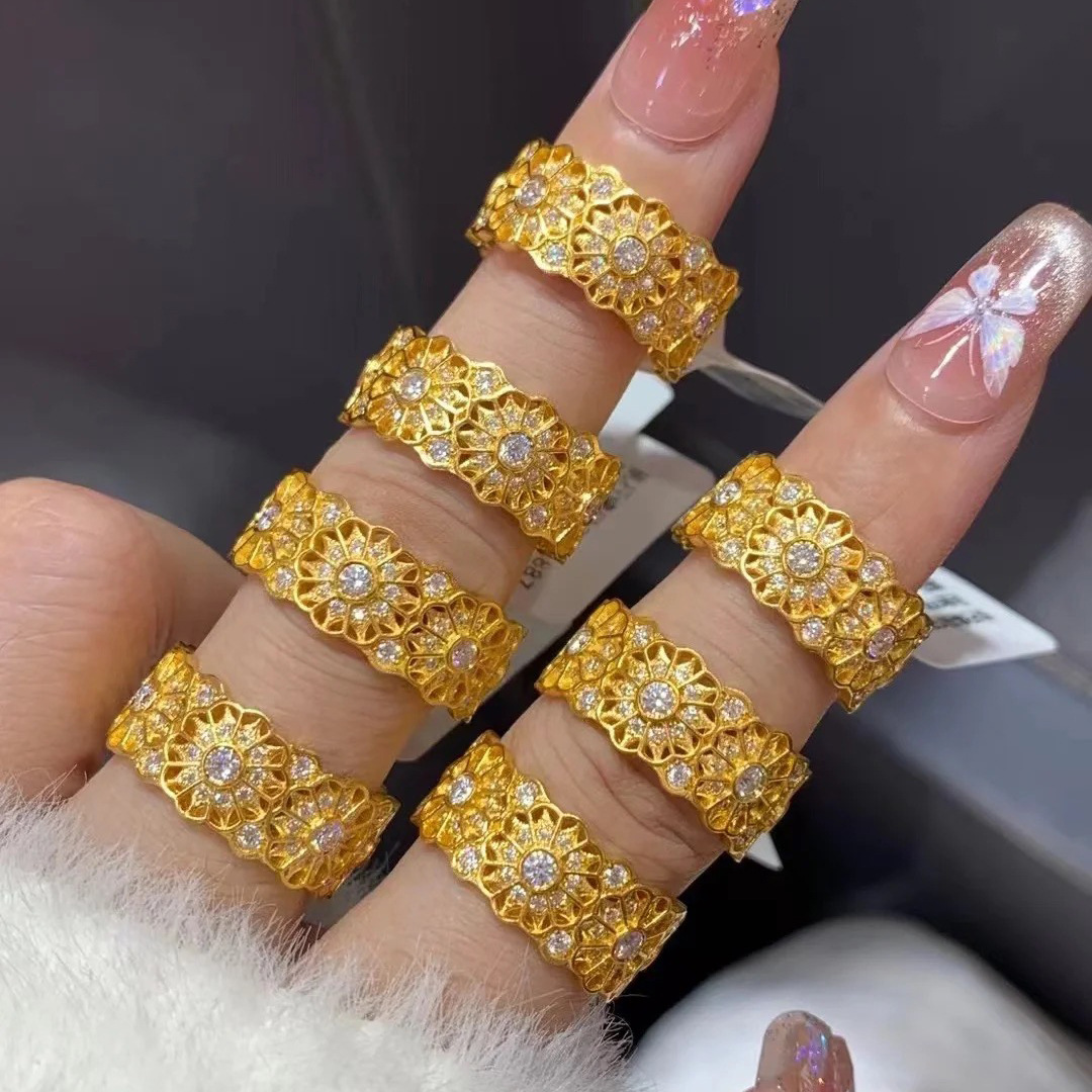 New Chinese Style Retro Rose Window Ring Gymnolus National Style Ancient Style Elegant Niche Full Diamond Rose Flower Finger Ring for Women