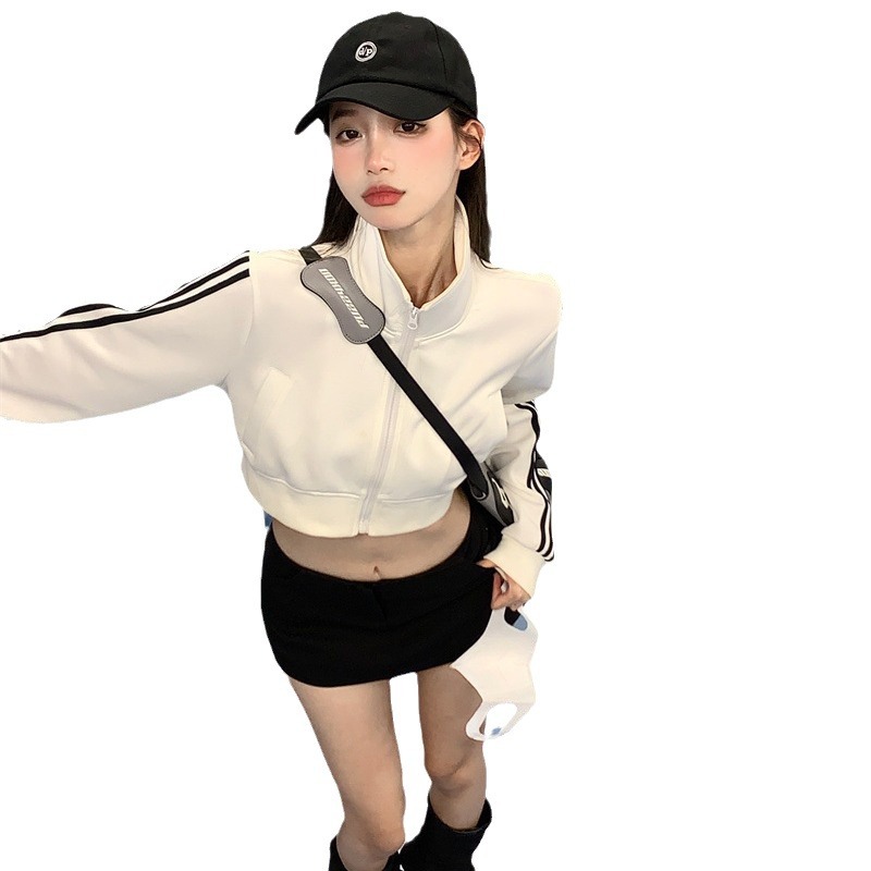 Picture of Spring 2024 twill fish scale rack coat European and American style motorcycle wear slim-fit short zipper cardigan top for women