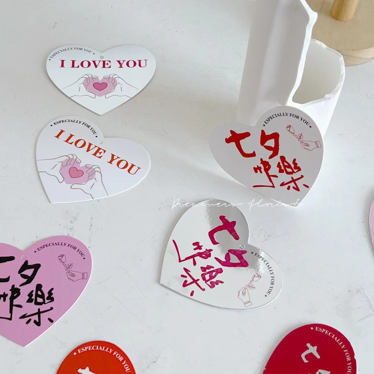 Creative Tanabata Love Together Cards Flowers Festivals Valentine's Day Greeting Cards Love Words Small Cards Flower bouquet Packaging Materials
