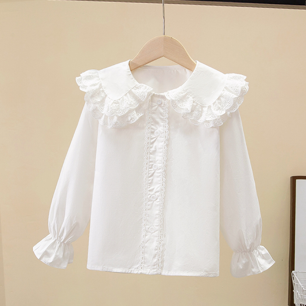 Picture of Children's Shirt White Long Sleeve Spring and Autumn Class Clothing Performance Clothing Lace Girl Student Clothing 2024 New Style Girl's Spring and Autumn