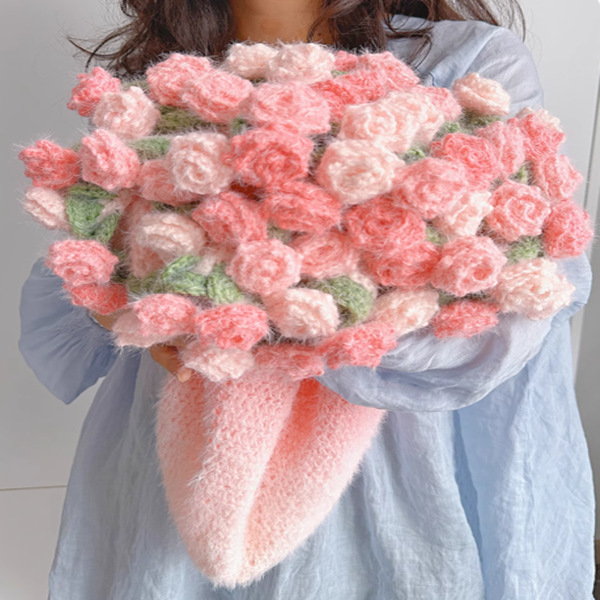 New Dreamy Gradient Rose Blanket DIY Hand-Knitted Yarn Bouquet Blanket Material Package as a Gift for Your Girlfriend