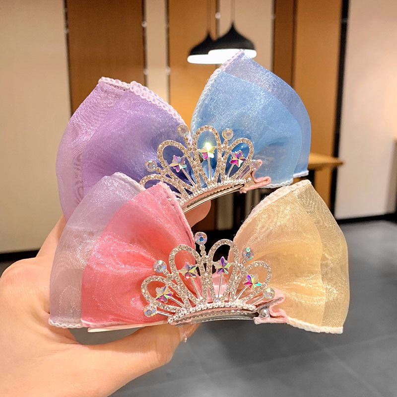 Children's Super Fairy Bow Hairpin Princess Crown Hairpin Cute Baby Three-dimensional Mesh Headwear Little Girl Hair Accessories