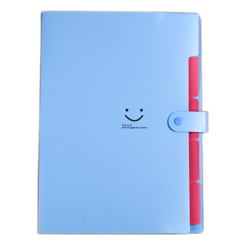 Candy color a4 folder multi-layer five-compartment smile organ bag button test paper storage file bag pp file bag