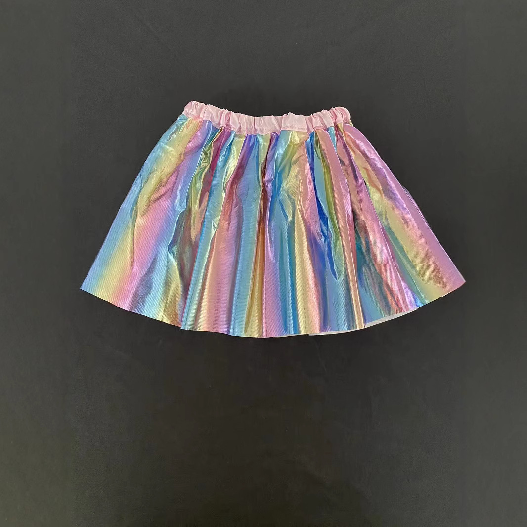 European and American Patent Leather Children's Skirt Gilded Colorful Bright Princess Skirt Cosplay Stage Performance Puffy Pleated
