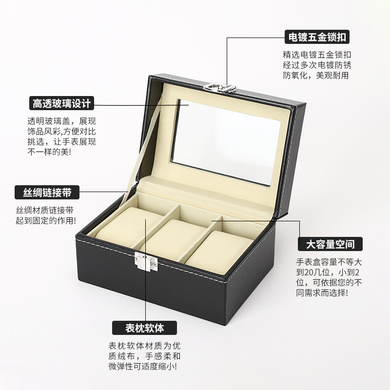 Picture of New 3-Slot Watch Display Case Pu High-End Business Watch Storage Box Family Portrait Box Wholesale Skylight Design