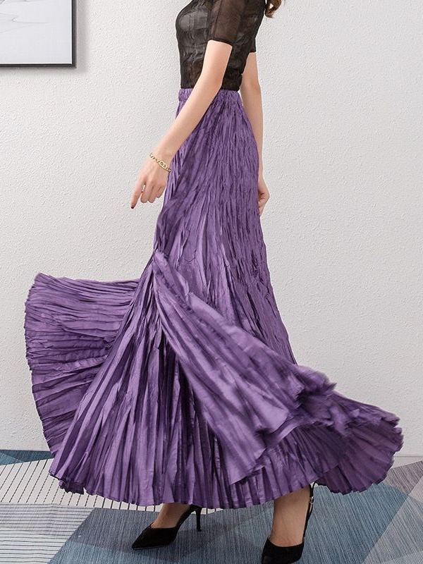 Elegant Draped Wrinkled Skirt 2025 Cross-Border New Plus Size Women's Loose Slimming Look Oversized Skirt