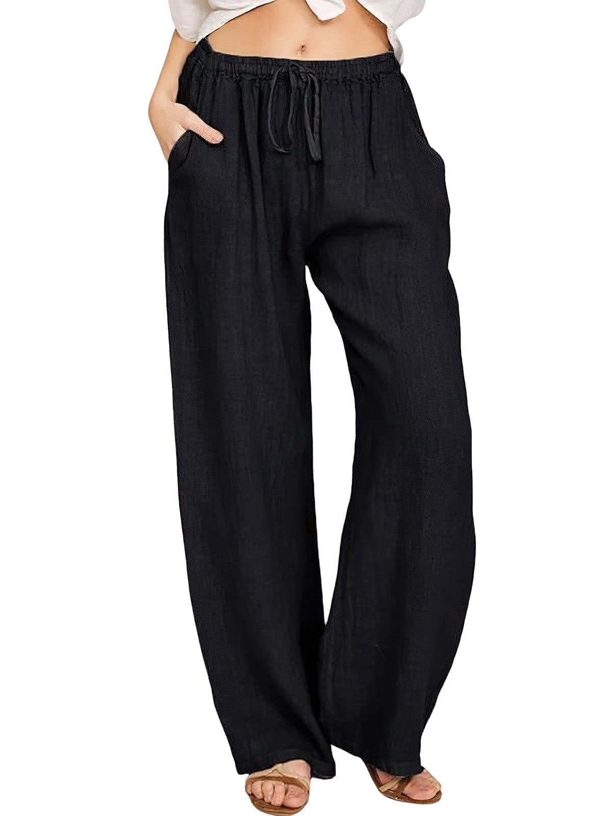 Cross-Border European and American Foreign Trade Women's Clothing Amazon's Popular Casual Solid Color Trousers Fashionable Lace-Up Loose Straight Wide-Leg Trousers