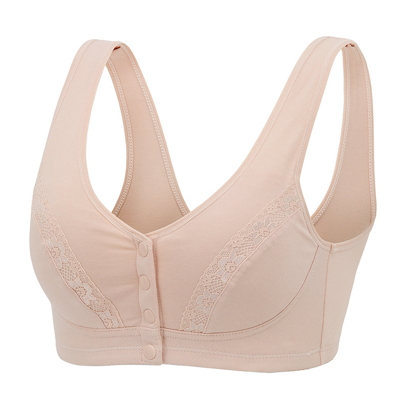 Picture of Mom's Underwear Women's Bra No Steel Ring Vest Thin Front Buckle Middle-aged and Elderly 50-year-old plus size Breathable Bra