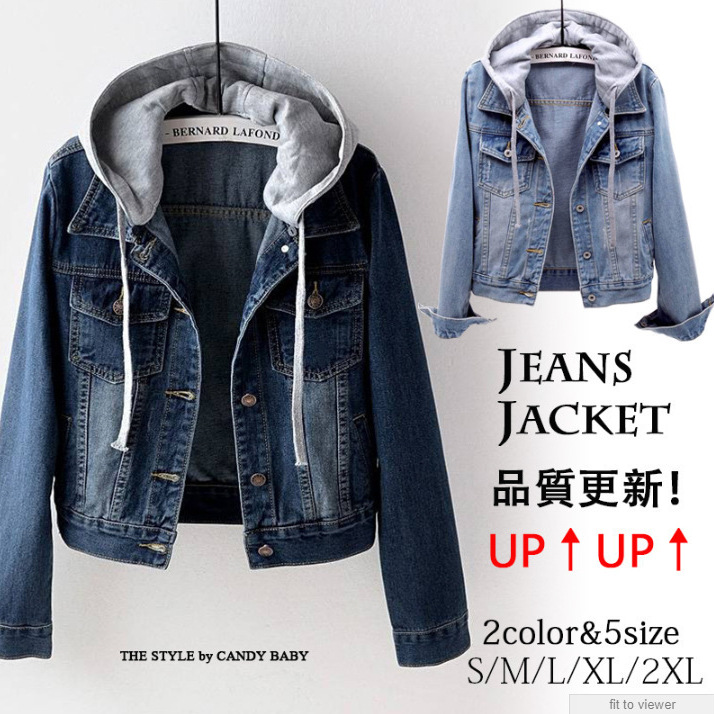 Picture of Japanese and Korean Style Super Fire Denim Short Coat Women's Short Spring and Autumn New Long Sleeve Slim-fit Hooded Jacket Student Top