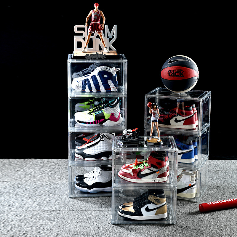 Picture of Folding Transparent Visible Side Door Extra-large Shoe Box Stacked Magnetic Absorbing High Permeability Shoe Rack Sports Shoe Display Shoe Wall