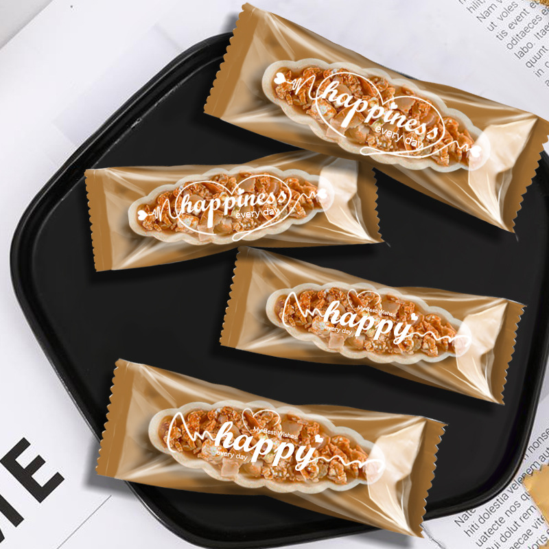 Original Net red caramel almond nut crisp glutinous rice boat packaging bag rectangular cow crisp biscuit machine sealing bag