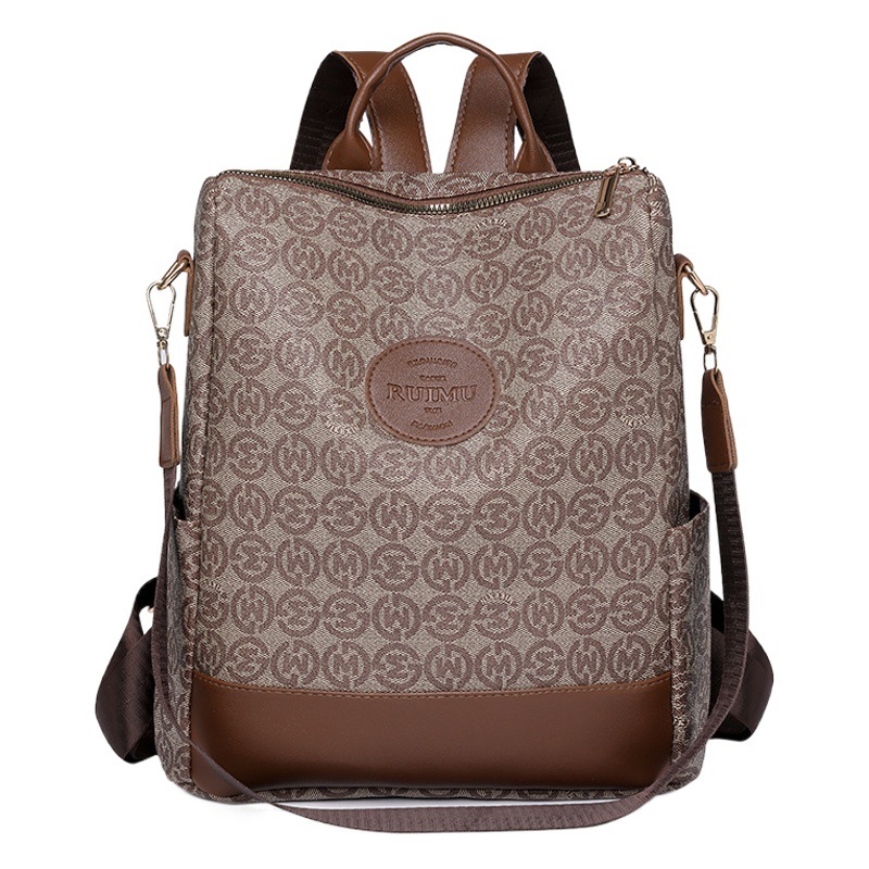 Picture of Backpack Women's Korean Style New Printed Retro Fashion Soft Leather Bag Large Capacity Work Travel Backpack Trendy