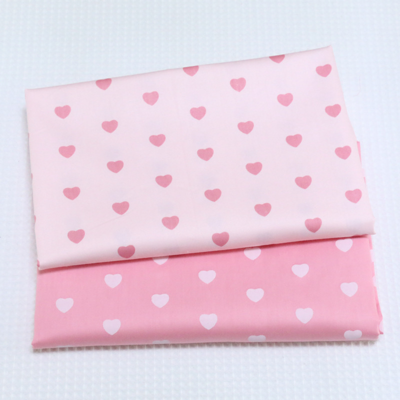 Pure Cotton Printed Fabric Wholesale Pink Cartoon Heart Peach Blossom Type Baby Cotton Quilt Twill Fabric