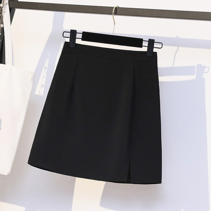 A- Line Skirt Spring and Autumn 2022 New Women's High Waist Split Hip Cover Slimming Mid-length Black Hip Skirt