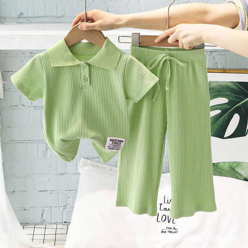Picture of Girls' Fashionable suit Summer 2025 New Women's Baby Online Popular Pit Short-sleeved Pants Children's Sports Two-piece Set