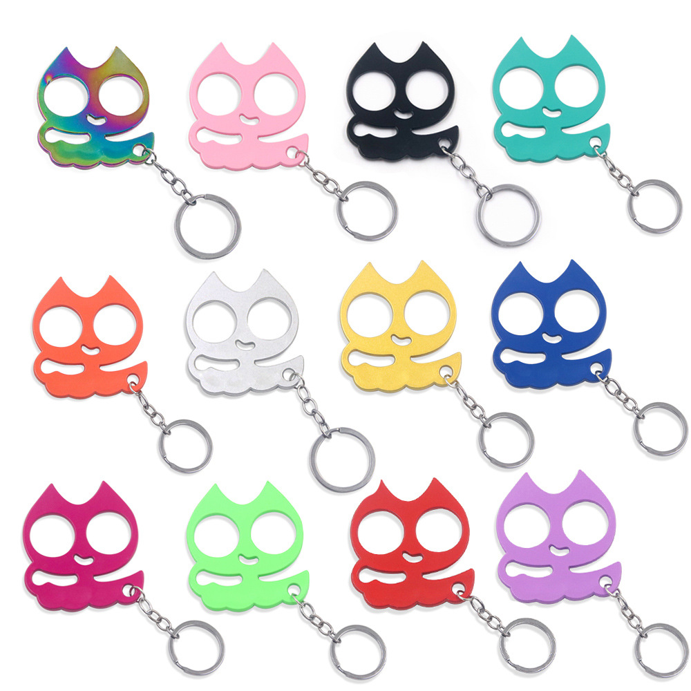 Cross-border smiling cat finger Tiger keychain cartoon cute cat Women's Outdoor self-defense escape window breaker bag pendant