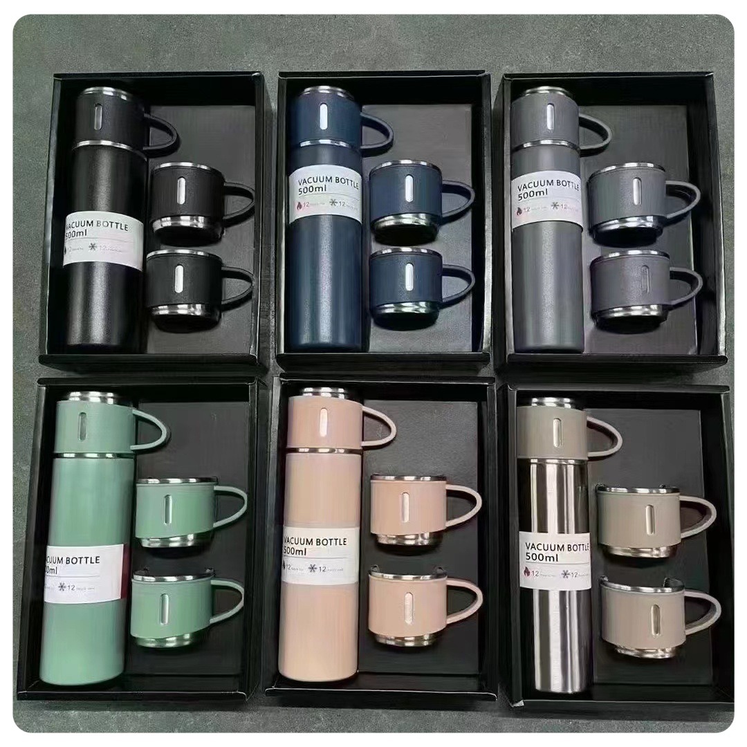 New business one cup three lid mug outdoor household portable water cup suit LOGO printed gift wholesale