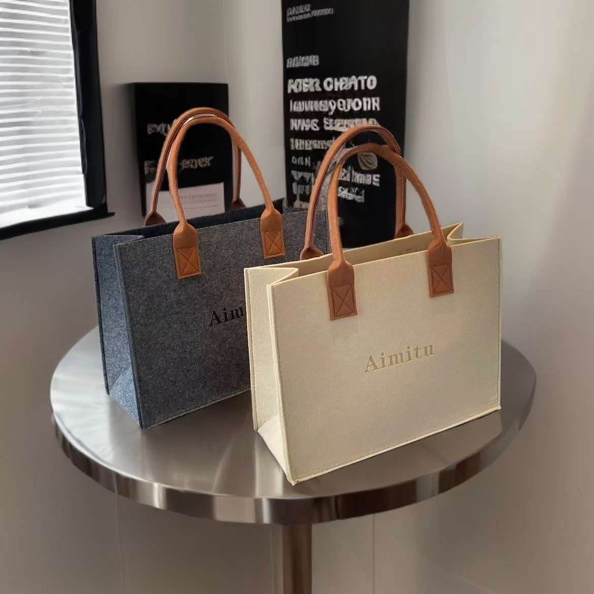 Internet Celebrity New Felt Bag Handbag Tote Large Capacity Bag High-End Corporate Custom Logo Gift Storage