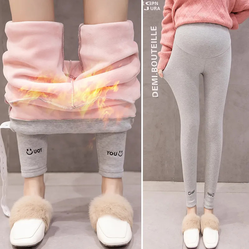 Pregnant Women's Leggings Autumn and Winter Outfit fleece-lined Thickened Pants Belly Warm Pants Silver Fox Velvet Pregnant Women's Pencil Pants
