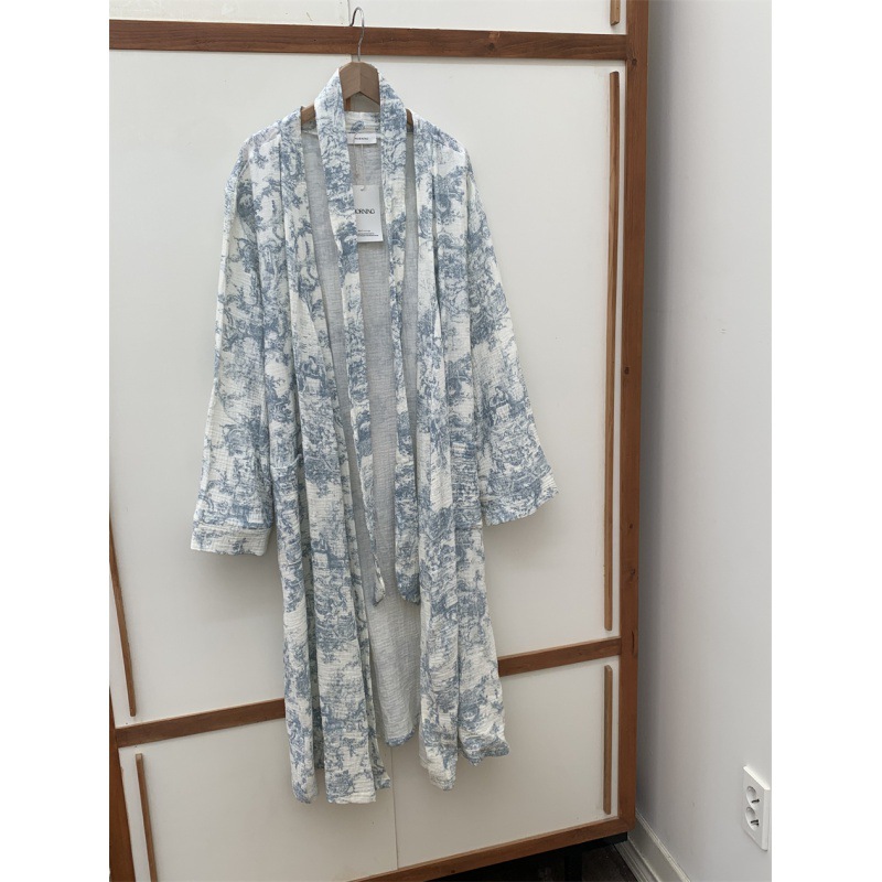 Picture of South Korea ins Women's Autumn New Korean Style Gentle Style Korean Style Ink Flower Sweet Home Clothes Nightgown Bathrobe Women