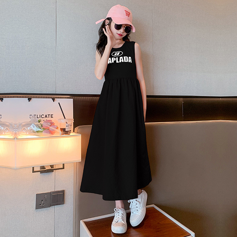 Picture of Girls' Summer Dress Stylish Princess Dress Sleeveless Long Dress Girls' Tank Dress Children's Summer Casual Dress