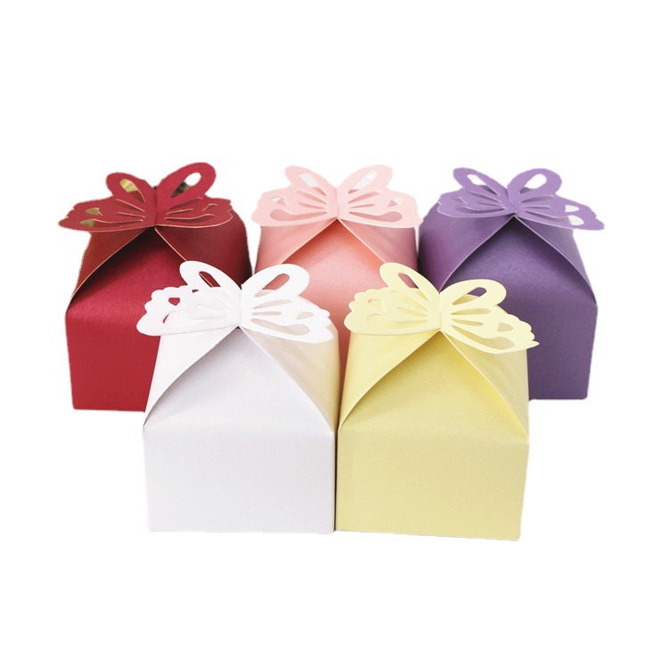 Picture of Wedding candy box hollow butterfly candy paper box square simple pearl paper gift box golden pink paper box