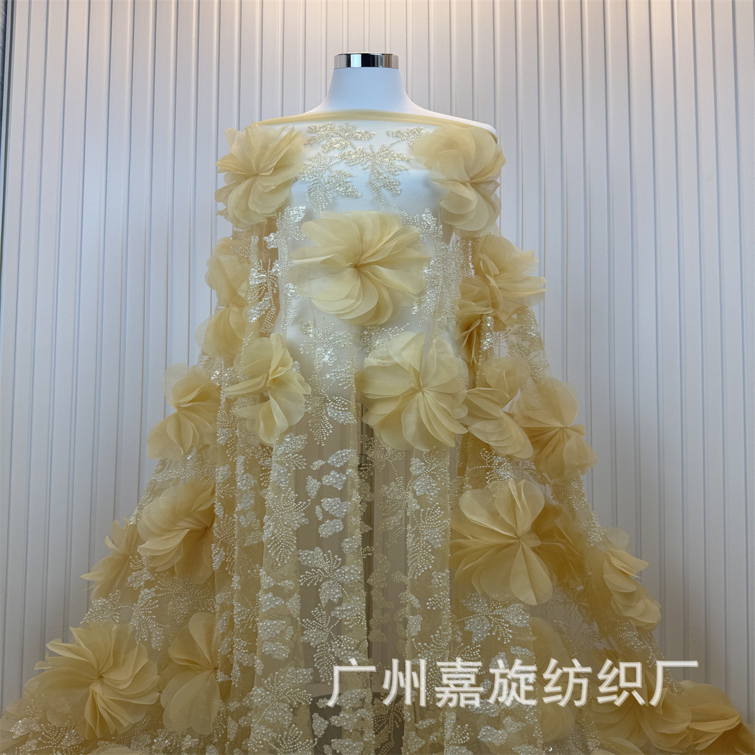 Heavy-Duty Handmade Sequin Bead Tube Embroidery Fabric Fairy Mesh Dress Performance Clothing Children's Clothing Wedding Embroidered Fabric
