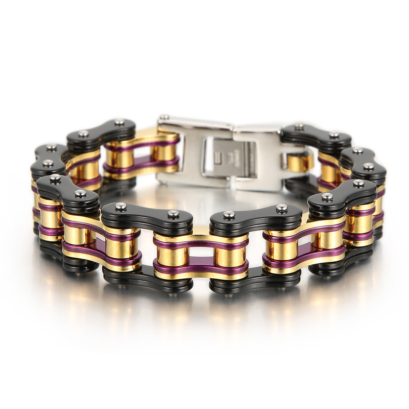 Picture of Cool Street Hip Hop Bicycle Chain Bracelet European and American Fashion Electroplated Titanium Steel Men's Motorcycle Bracelet