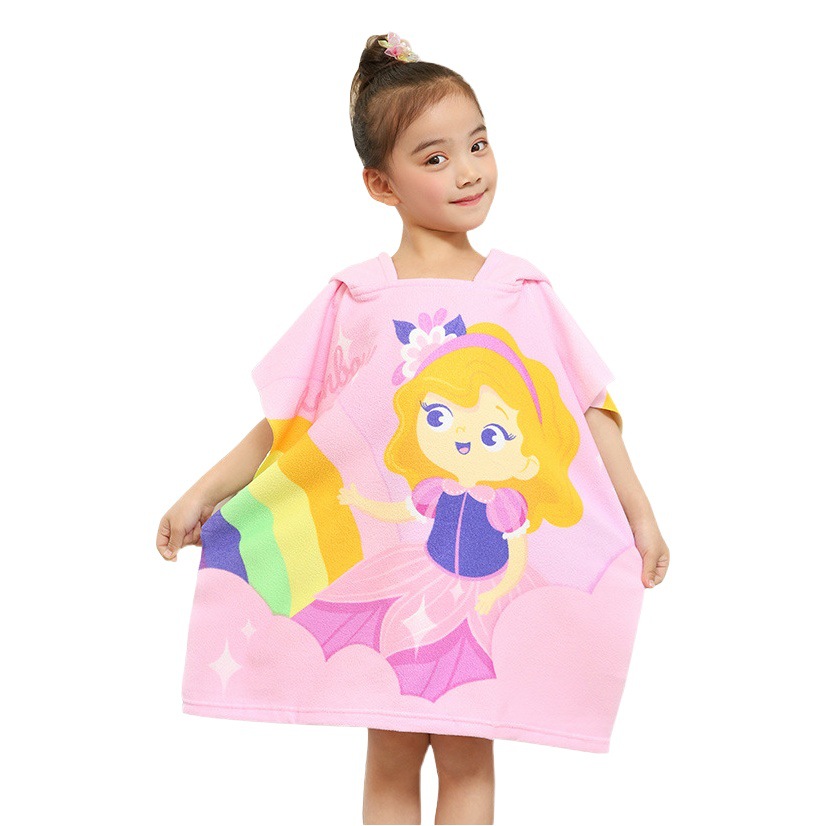 Boys and girls baby bath towel cape children mermaid cute bathrobe hooded beach towel swimming pullover wearable Cape