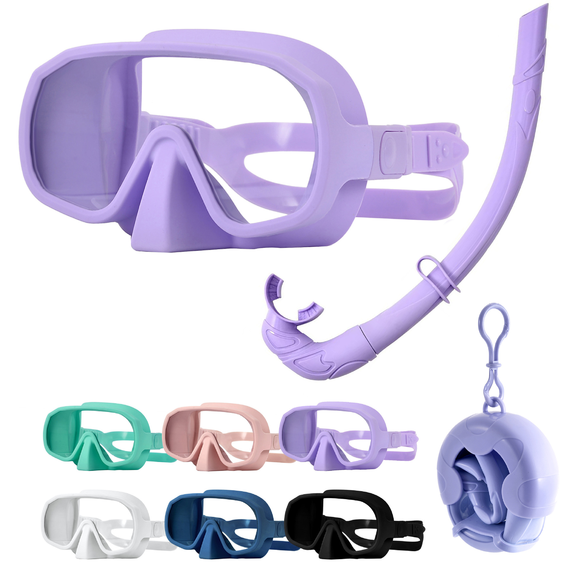 2025 New Tempered Glass Diving Mirror with Silicone Snorkel Large Field of View Swimming Snorkeling Mask Set