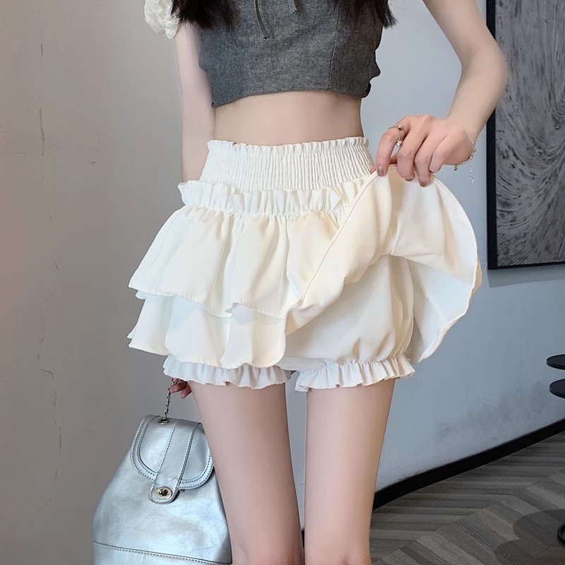 White Short Skirt Women's Sweet Ballet Style Ruffled Puff Cake Skirt Summer New Arrival Spice Girl Fungus Flower Bud Skirt Pants