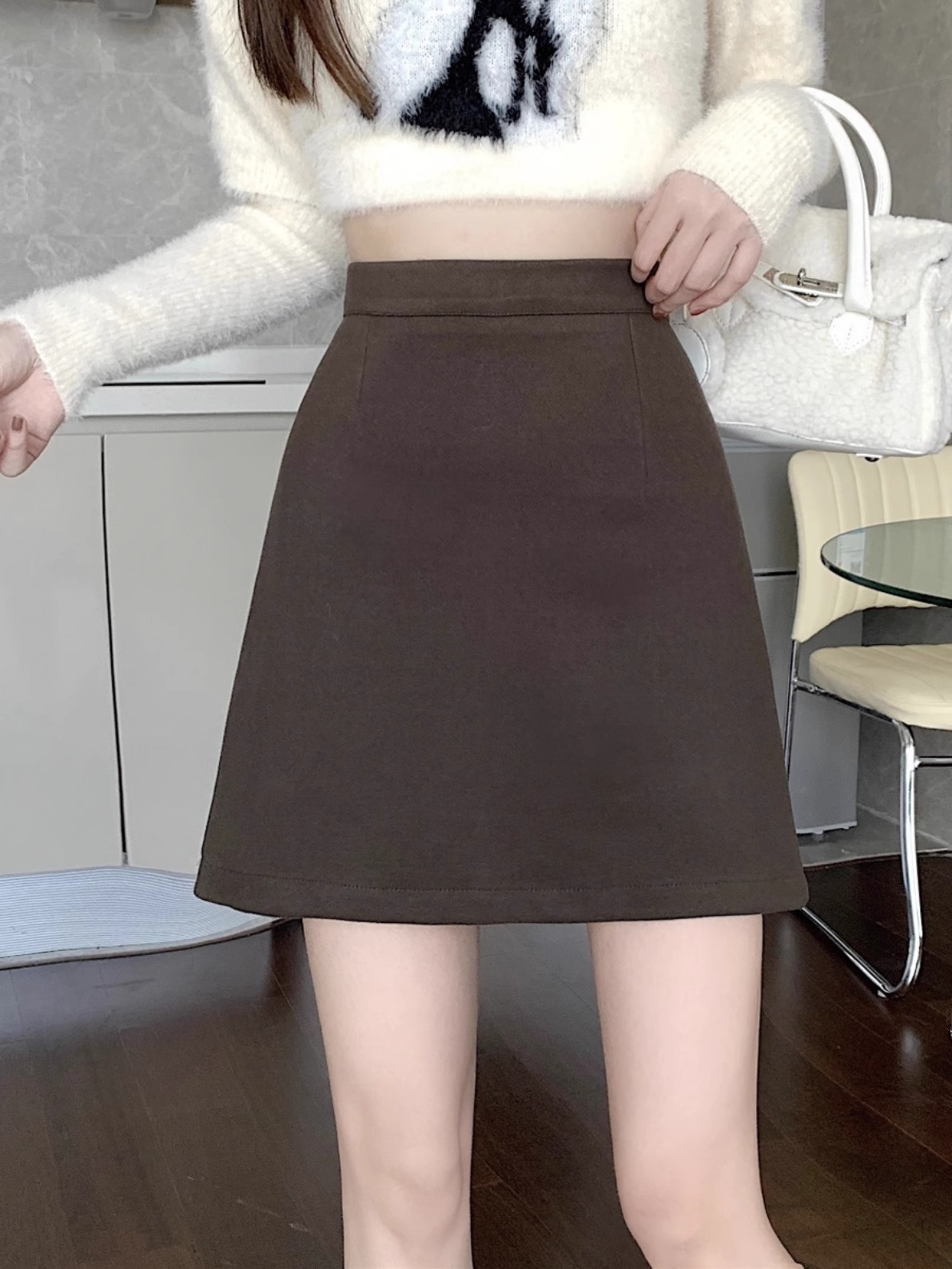 Black Woolen Skirt Women's Autumn and Winter Small Slimming High Waist Casual One-Step Skirt Korean A- Line Hip Skirt