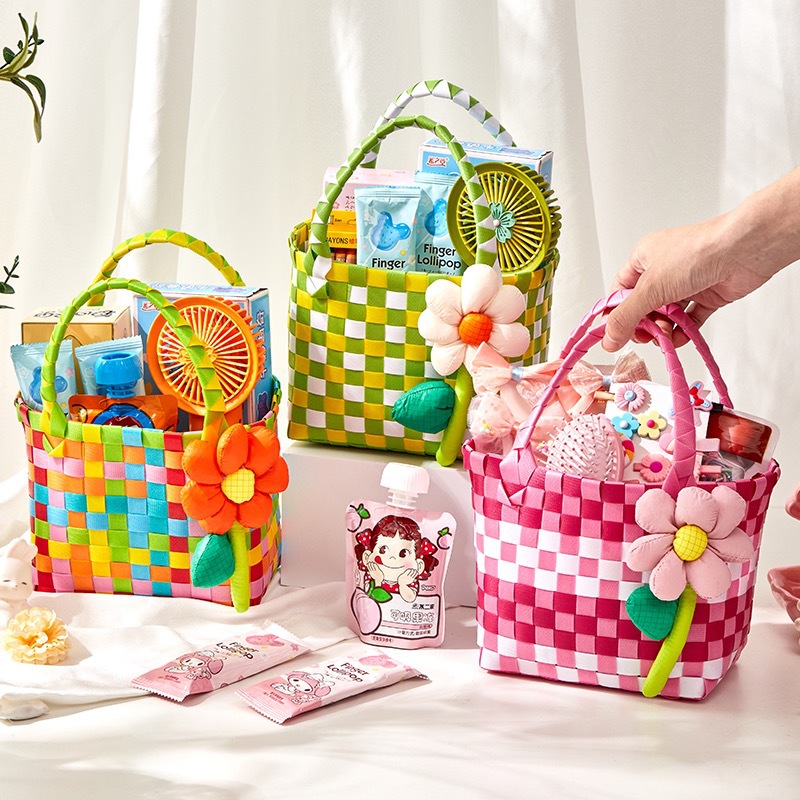 Small Basket Birthday Gift Picnic Hand Carrying Out Small Bag Shower Basket Colorful Woven Bag Internet Popular