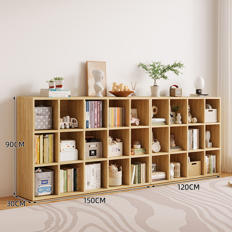 Picture of All Solid Wood Bookshelf Storage Rack Floor-Standing Wall-Mounted Combination Grid Cabinet Living Room Pine Storage Storage Low Home Bookcase