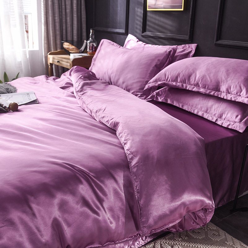 Picture of Summer solid color double-sided washed Ice Silk four-piece set silky color matching quilt cover sheets foreign trade cross-border bedding wholesale