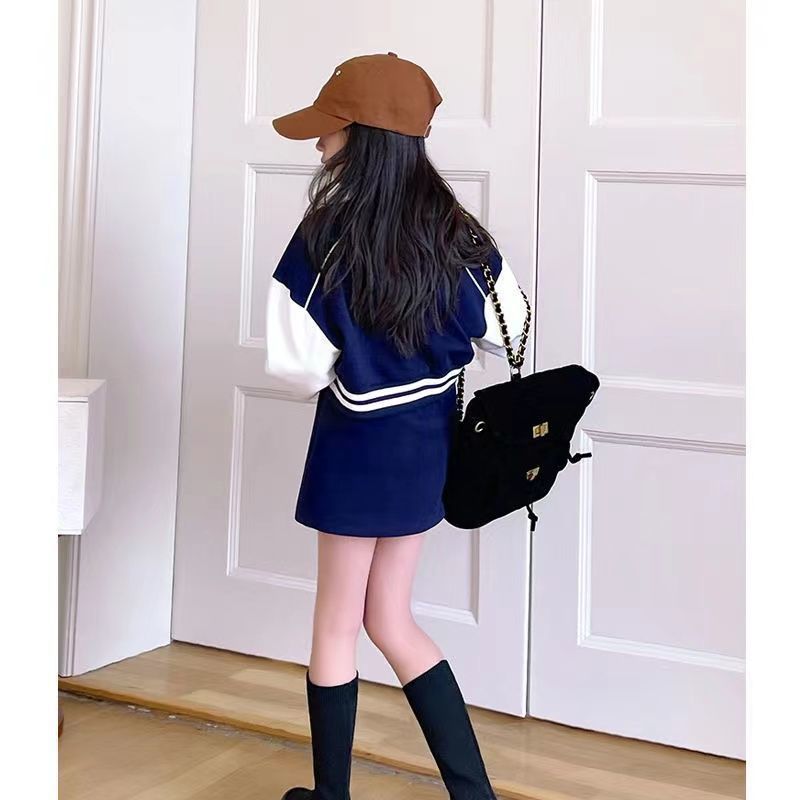 Picture of Girls Korean Spring and Autumn Suit 2024 Autumn Fashionable New Button Baseball Uniform Short Skirt Two-Piece Set for Big Children