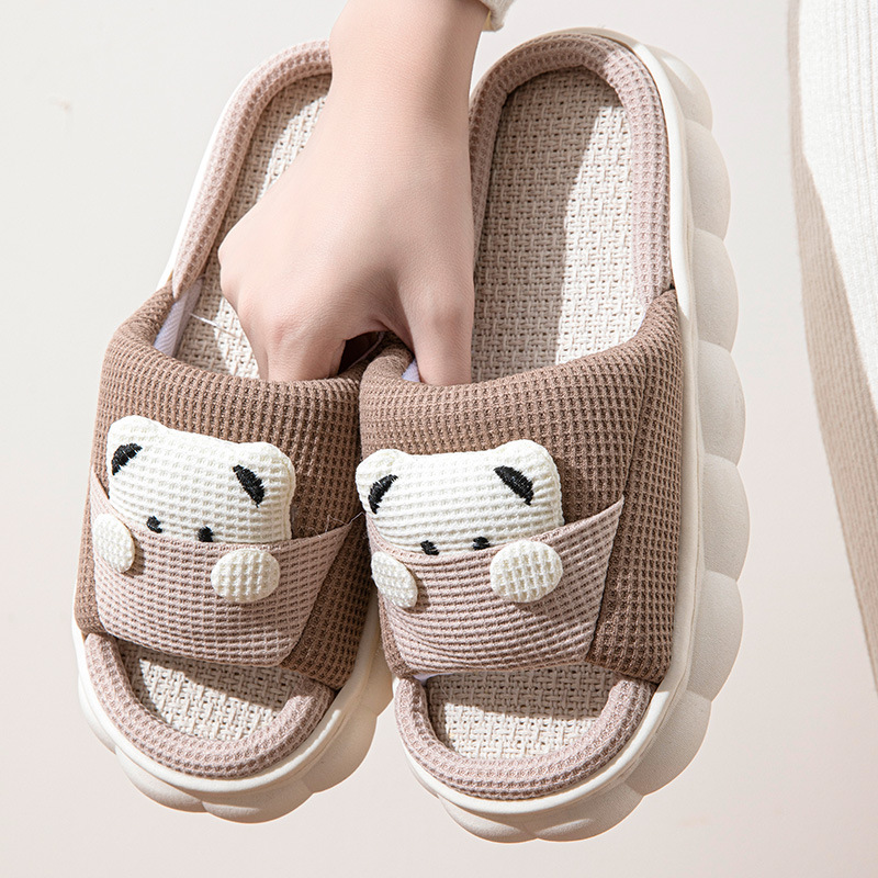 Picture of Cartoon Pocket Bear Men and Women Couple Four Seasons Open Toe Linen Slippers Summer Sandals Thickened Slippers