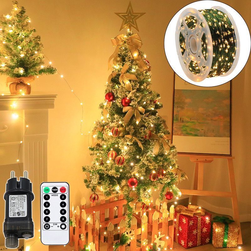 Christmas Lights Led Light String Indoor and Outdoor Green Line D Winding Disc Light Decorative Copper Wire Small Lanterns Starry Christmas Tree Line Lights