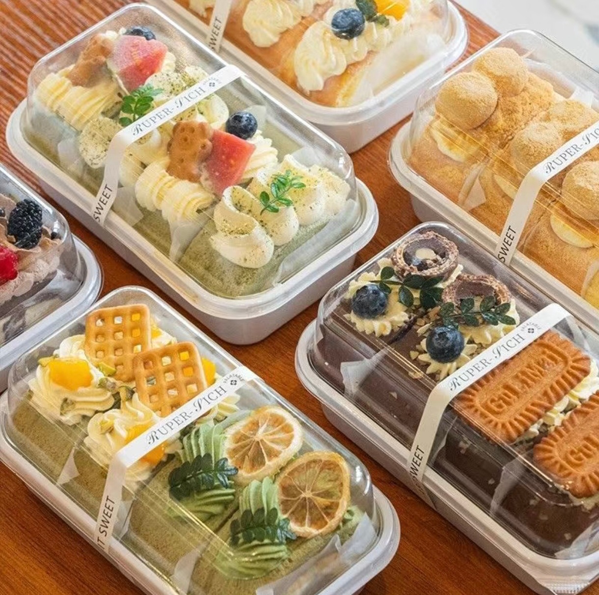 Japanese Cake Roll Packaging Box Packed and Cut into Pieces Swiss Dessert Dream Dragon Roll Transparent Box Chinese Pastry Peach Cake Box