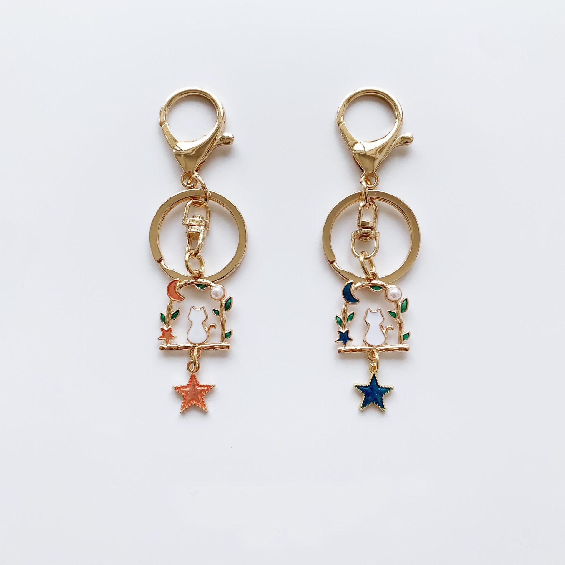 Key Ring cute garden starry sky cat key chain alloy bag pendant accessories gift couple key ring
