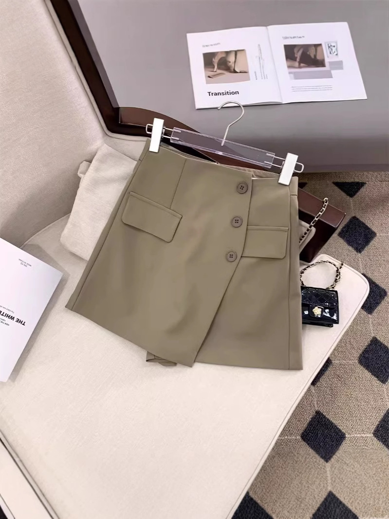 Picture of Irregular High Waist Suit Short Pants Skirt Women's Spring 2025 New Korean Style Button Embellished A- line Wide Leg Skirt Pants