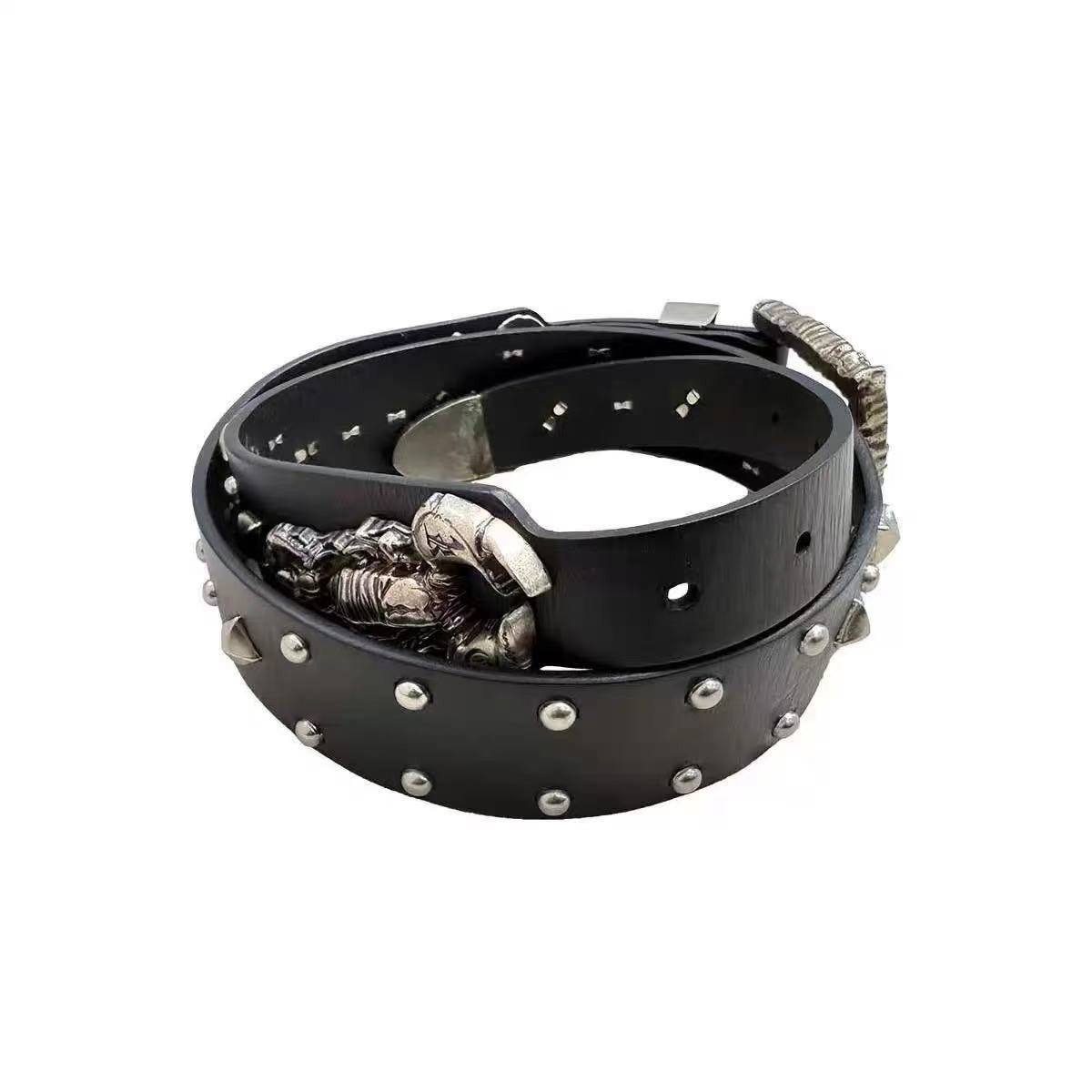 Dark Punk Style Y2K Scorpion Rivet Cowhide Leather Belt Rock Punk Accessories Belt Trendy Versatile