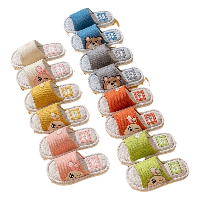 Four Seasons Children's Linen Slippers Women's Spring and Autumn Household Parent-Child Indoor Home Cute Cotton Linen Cotton Home Cloth Couple Summer