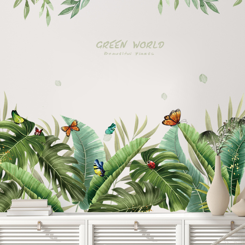 New Pastoral Style Butterfly Green Plant Wall Sticker Children's Room Kindergarten Decorative PVC Removable Sticker MG9108