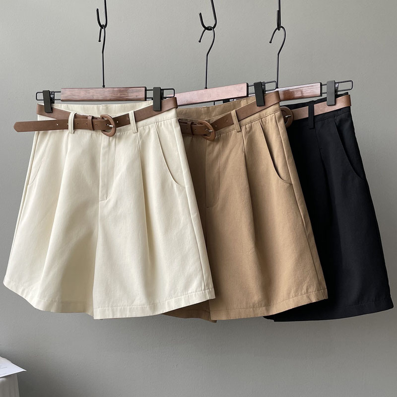 Picture of khaki Workwear Shorts Women's Summer Thin High Waist Slimming Loose Wide-leg Mid-length Pants Casual Suit Trendy Pants