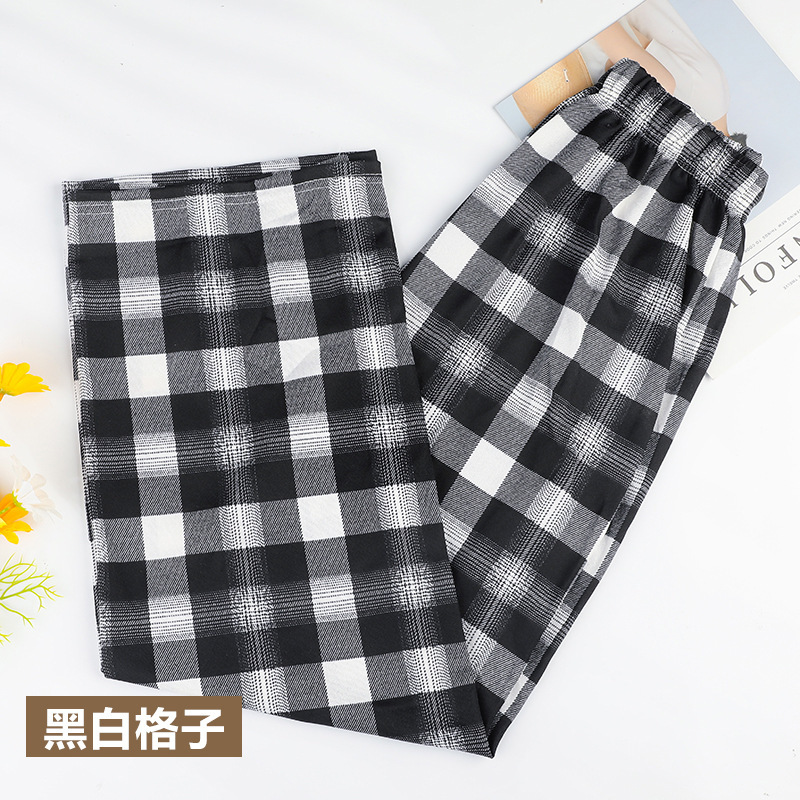 Picture of Black and White Plaid Wide-Leg Pants for Women in Summer Thin High-Waisted Loose Slimming Look Floor-Length Casual Straight Pants Live Broadcast Welfare Style