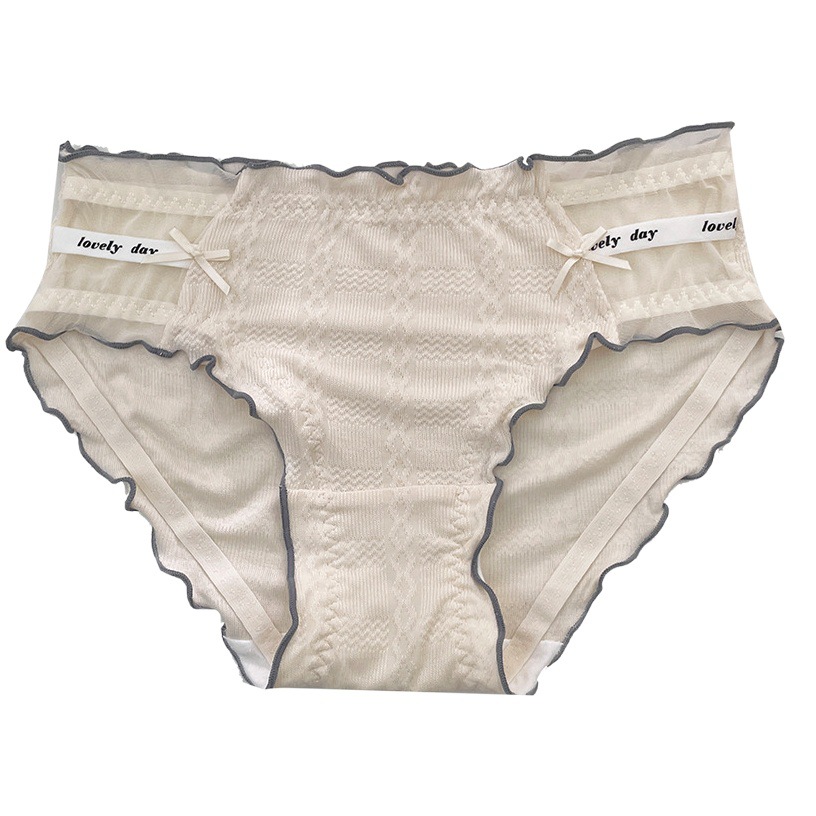 Modal underwear Women's Mid-waist seamless Japanese girl contrast color student jacquard cotton antibacterial crotch women's briefs