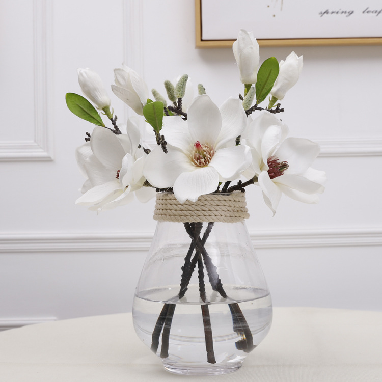 Simulated 2-Head Magnolia Single-Branch Dining Table Artificial Decorative Flower Arrangement Ornaments Simulated Short-Stem Magnolia Flower Wholesale